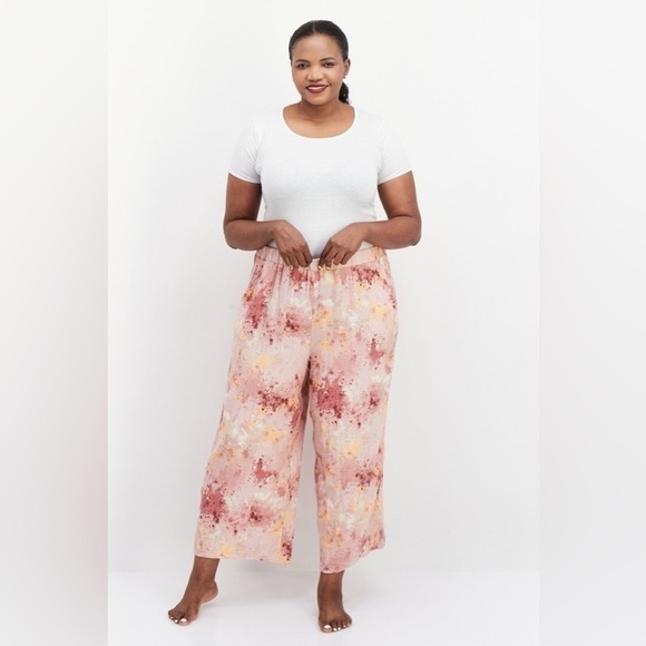060. Jenni Intimates Women Plus Size Splatter Paint Pajama Pants, Pink 1X - Picture 2 of 4